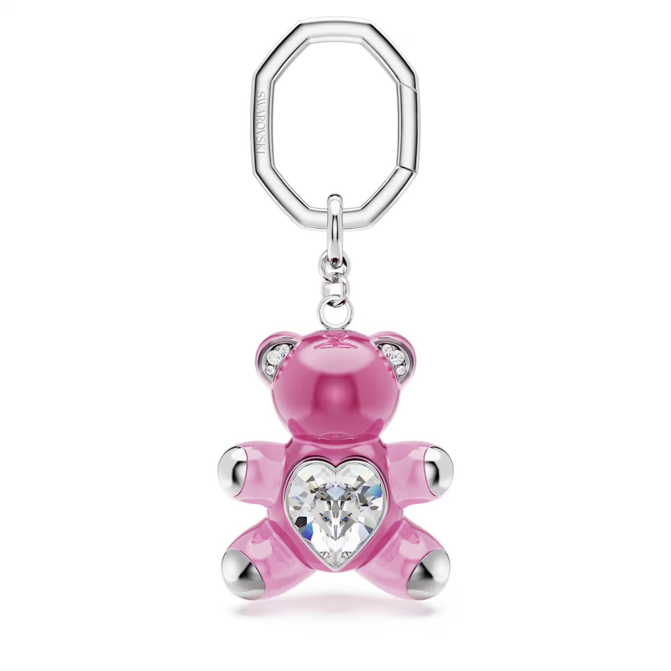 Portachiavi Teddy Orso, Rosa, Placcato rodio Swarovski