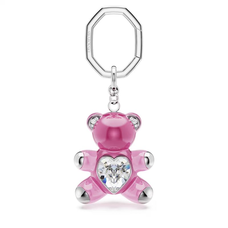 Portachiavi Teddy Orso, Rosa, Placcato rodio Swarovski