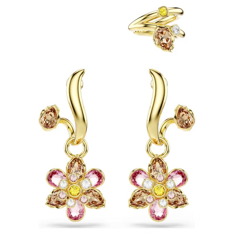 Orecchini Idyllia Set (3), Taglio misto, Fiore, Multicolore, Placcato color oro Swarovski