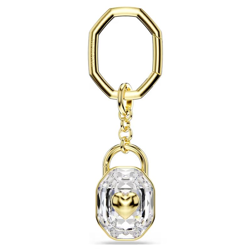 Portachiavi Taglio Oval, Bianco, Placcato color oro Swarovski
