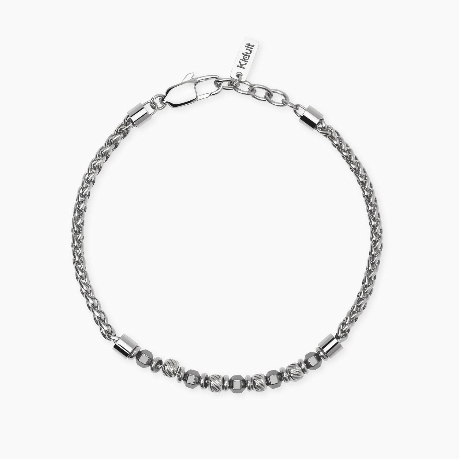 Bracciale con catena spiga in acciaio ed ematite Style 24 Kidult