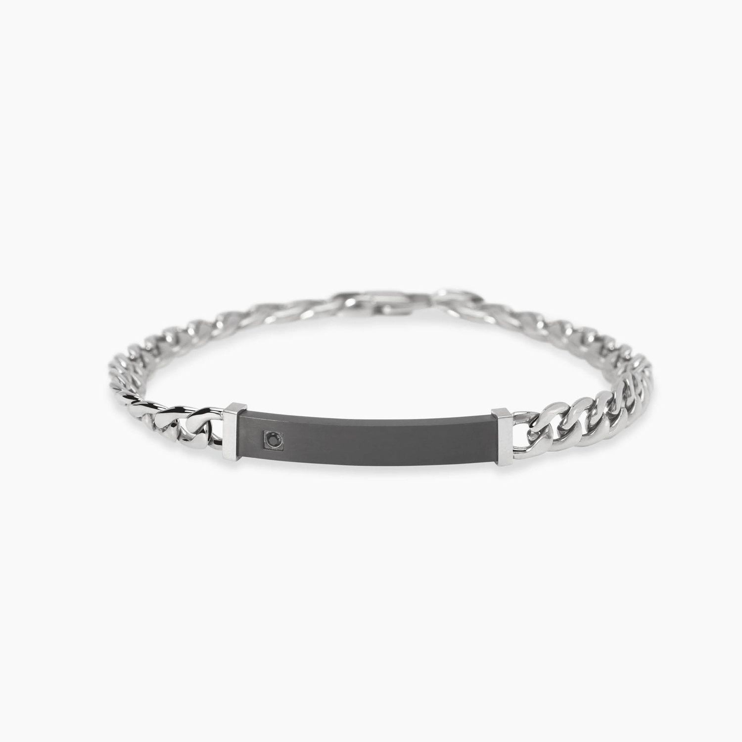 Bracciale con catena e piastra nera satinata Style 17 Kidult