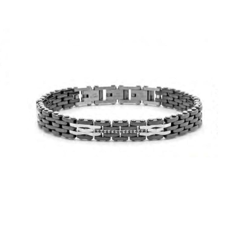 Bracciale Uomo 4US Cesare Paciotti Maglia Acciaio e Ceramica Nera 4UBR7954