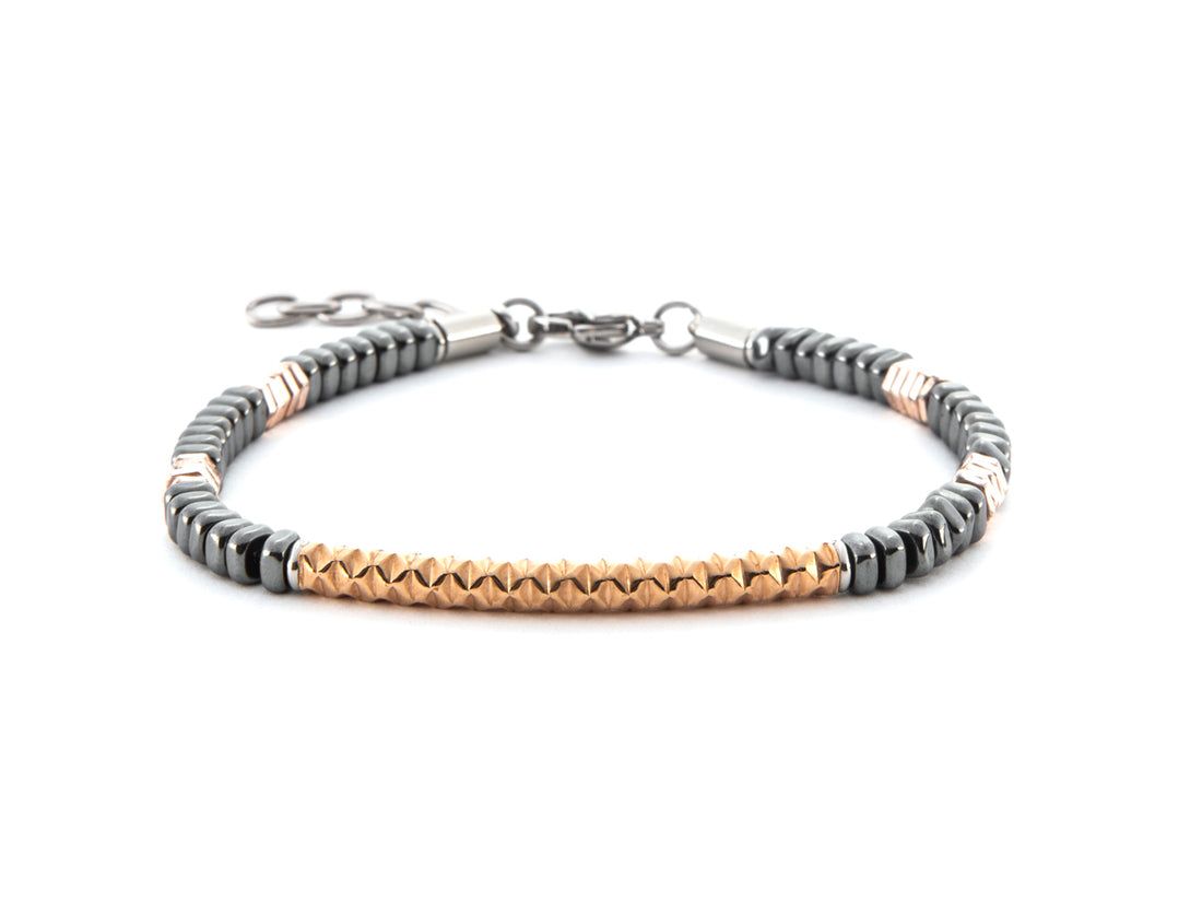 Bracciale Uomo 4US Cesare Paciotti acciaio Bianco rosè e pvd nero centrale rigido 4UBR7030