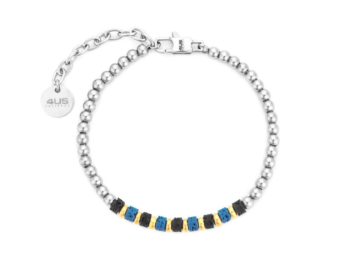 Bracciale Uomo 4US Cesare Paciotti Acciaio Biglie di Pietra lavica 4UBR7811