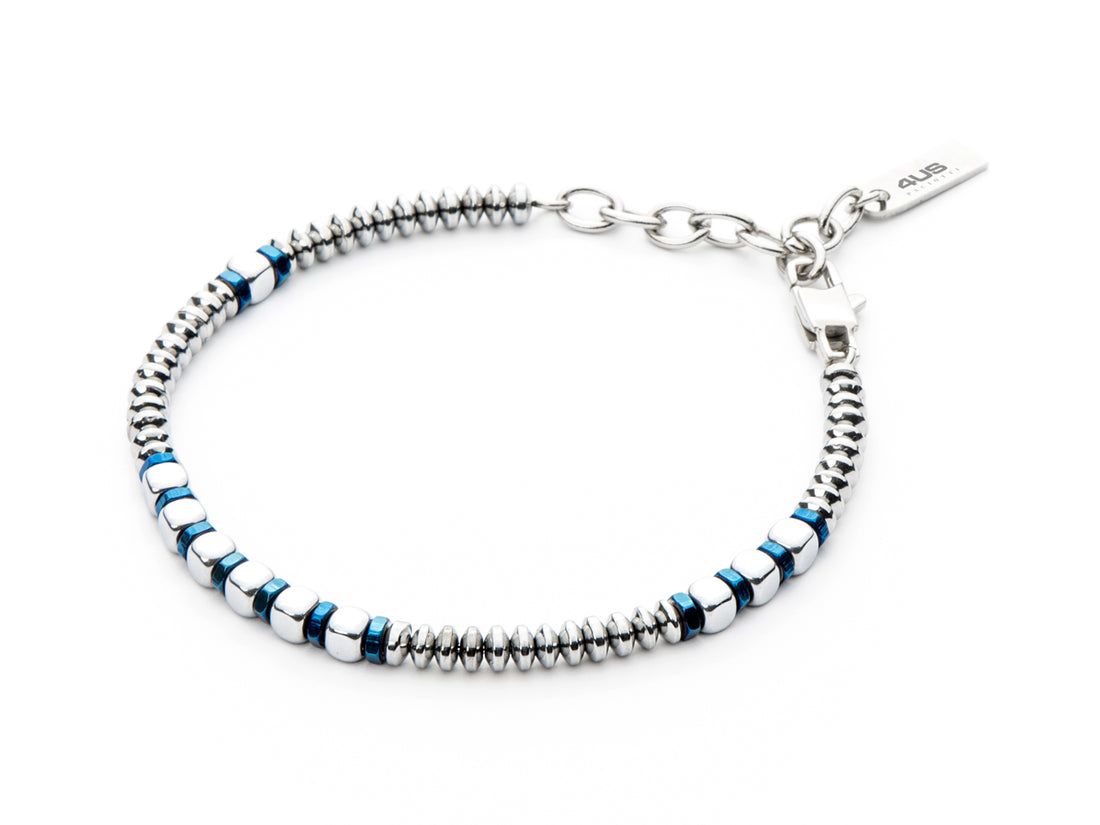 Bracciale Uomo 4US Cesare Paciotti Acciaio Catena Pallini Blu Cubetti Lucidi 4UBR4951