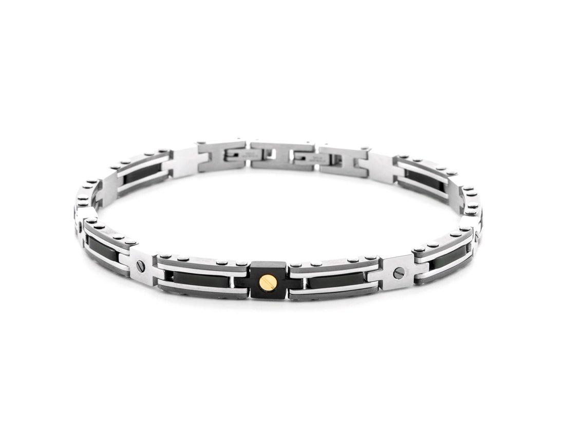 Bracciale Uomo 4US Cesare Paciotti Acciaio Oro 18kt Spinello Nero 4UBR6954