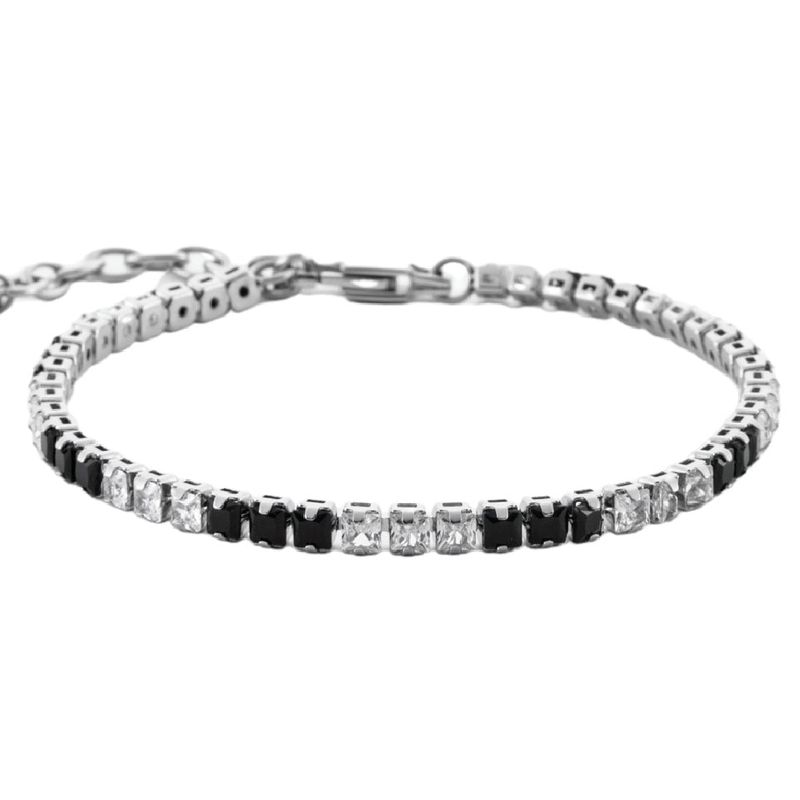 Bracciale Unisex 4US Cesare Paciotti Tennis Acciaio Zirconi Bianchi Neri 4UBR6976