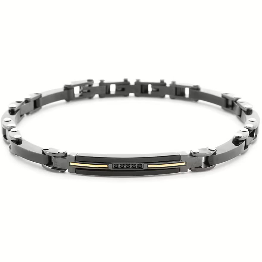 Bracciale Uomo 4US Cesare Paciotti Acciaio Acciaio Nero Dettaglio Oro 18kt Spinello Nero 4UBR6943