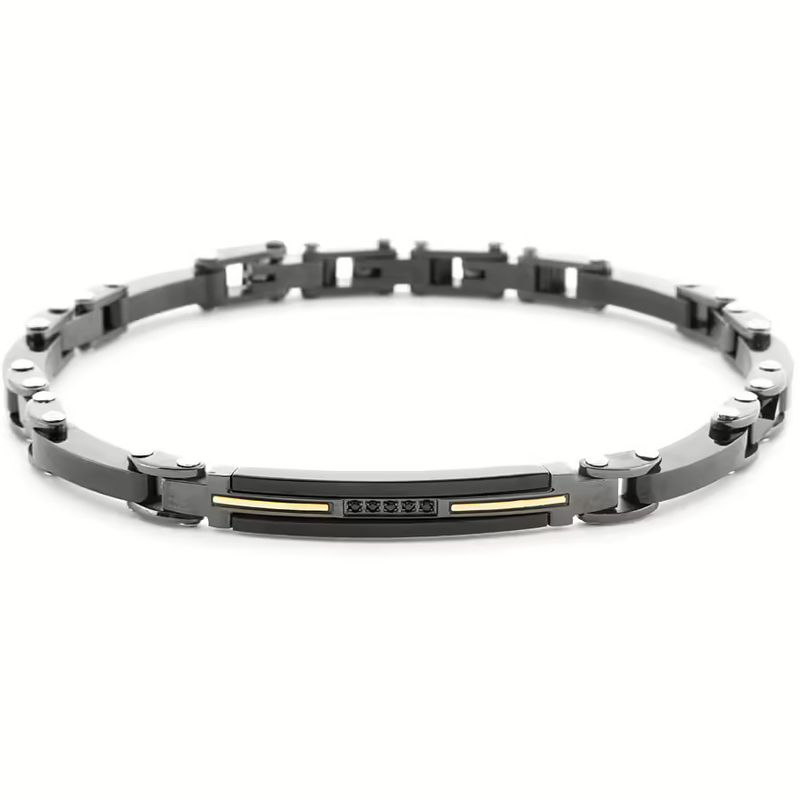 Bracciale Uomo 4US Cesare Paciotti Acciaio Acciaio Nero Dettaglio Oro 18kt Spinello Nero 4UBR6943 Bracciale Uomo 4US Cesare Paciotti Acciaio Acciaio Nero Dettaglio Oro 18kt Spinello Nero 4UBR6943