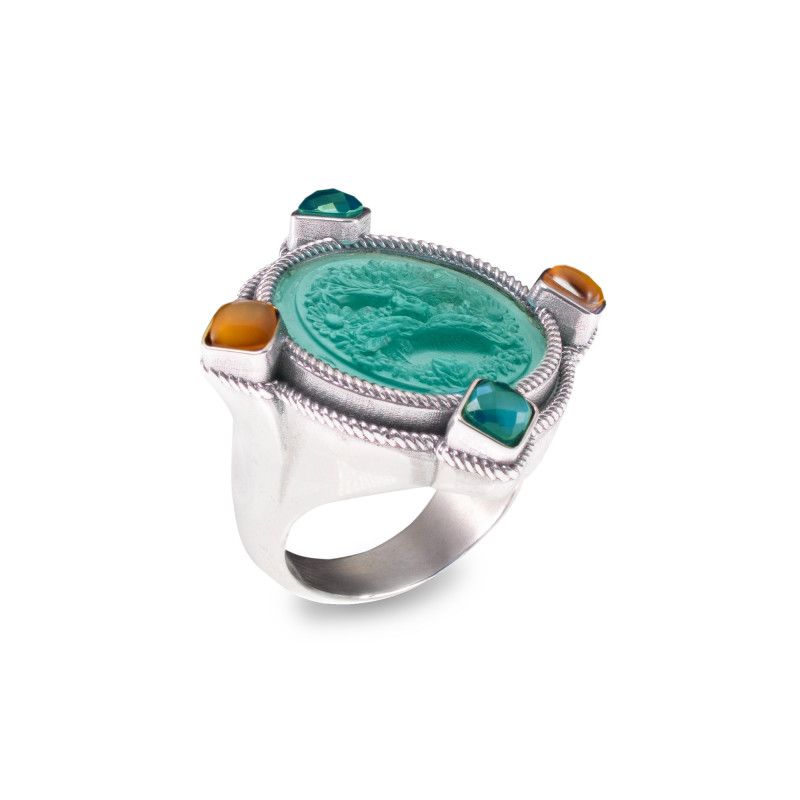 Anello in argento con pasta vitrea e triplette  - Gerardo Sacco