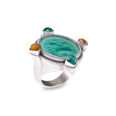 Anello in argento con pasta vitrea e triplette  - Gerardo Sacco