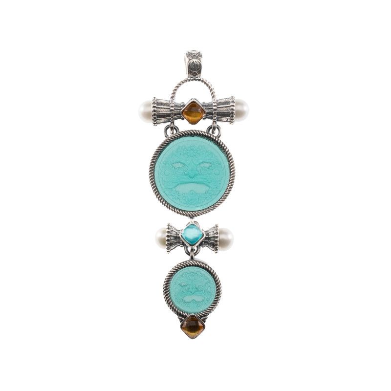 Ciondolo in argento con paste vitree, triplette e perle - Gerardo Sacco Ciondolo in argento con paste vitree, triplette e perle - Gerardo Sacco