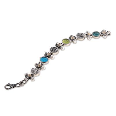 Bracciale in argento e oro con pasta vitrea e perla  - Gerardo Sacco