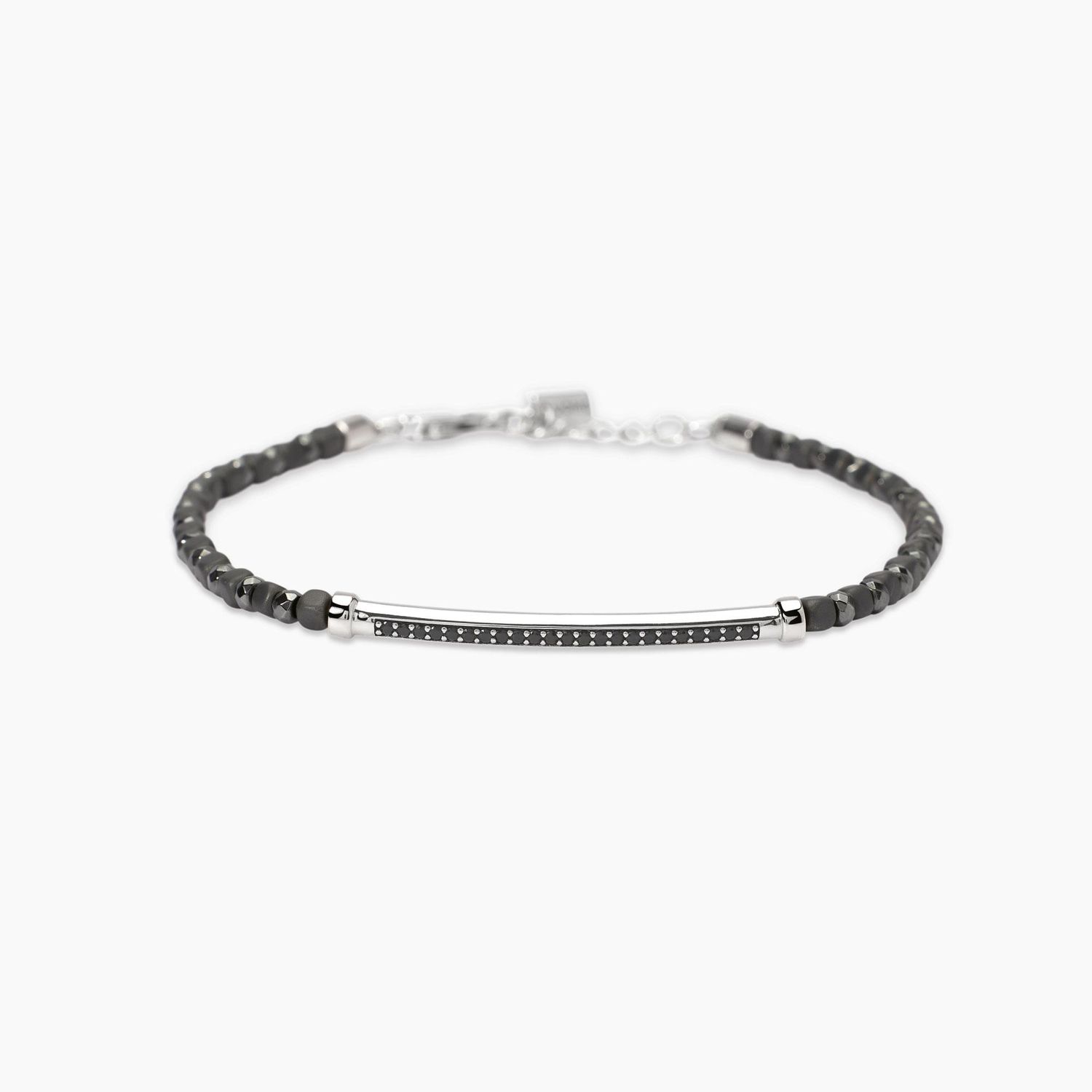 Bracciale con ematite grigia e piastra in zirconi Black Rock - Mabina Gioielli