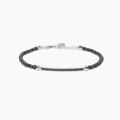 Bracciale con ematite grigia e piastra in zirconi Black Rock - Mabina Gioielli