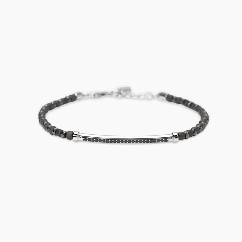 Bracciale con ematite grigia e piastra in zirconi Black Rock - Mabina Gioielli