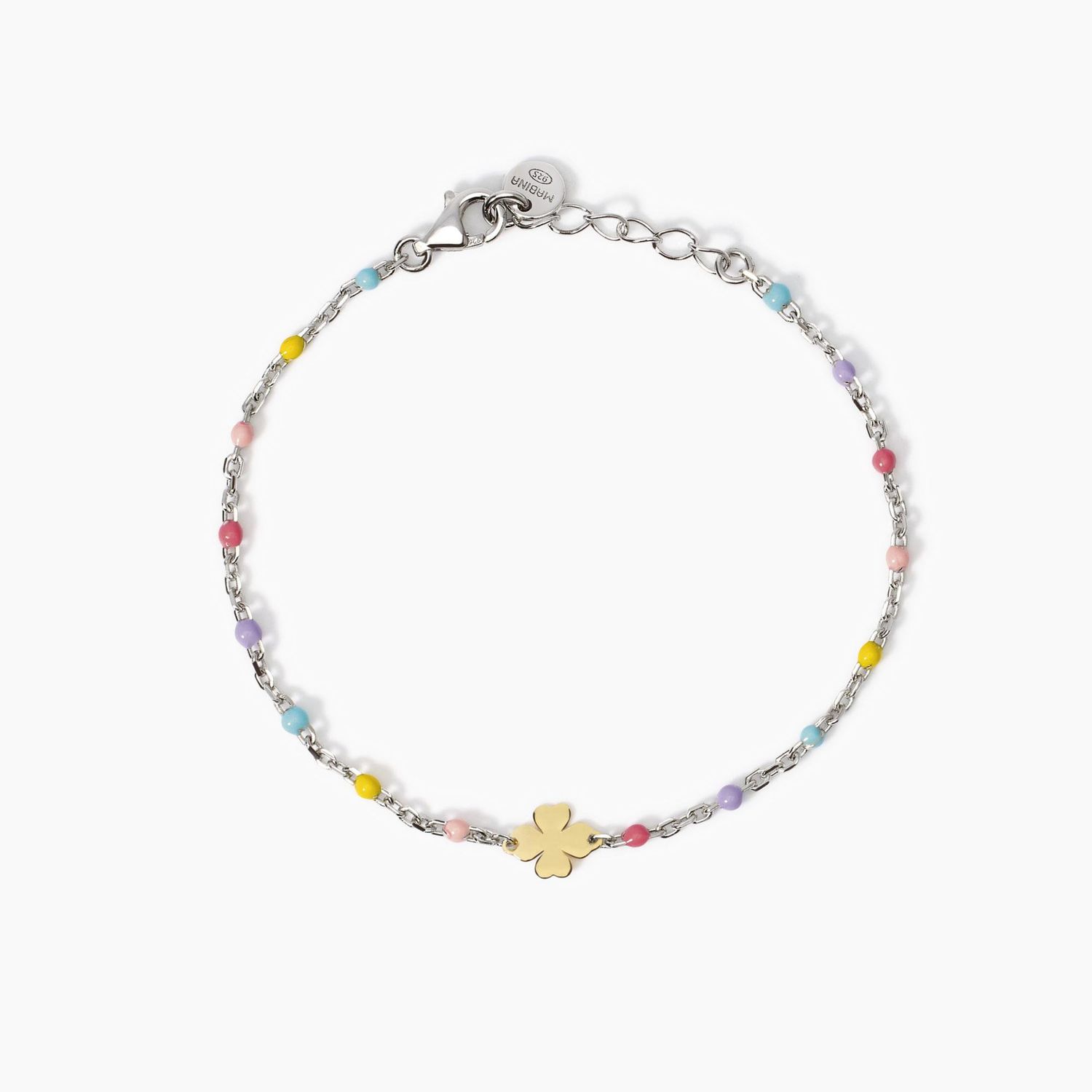 Bracciale multicolor con quadrifoglio oro 9K Cercami - Mabina Gioielli Bracciale multicolor con quadrifoglio oro 9K Cercami - Mabina Gioielli