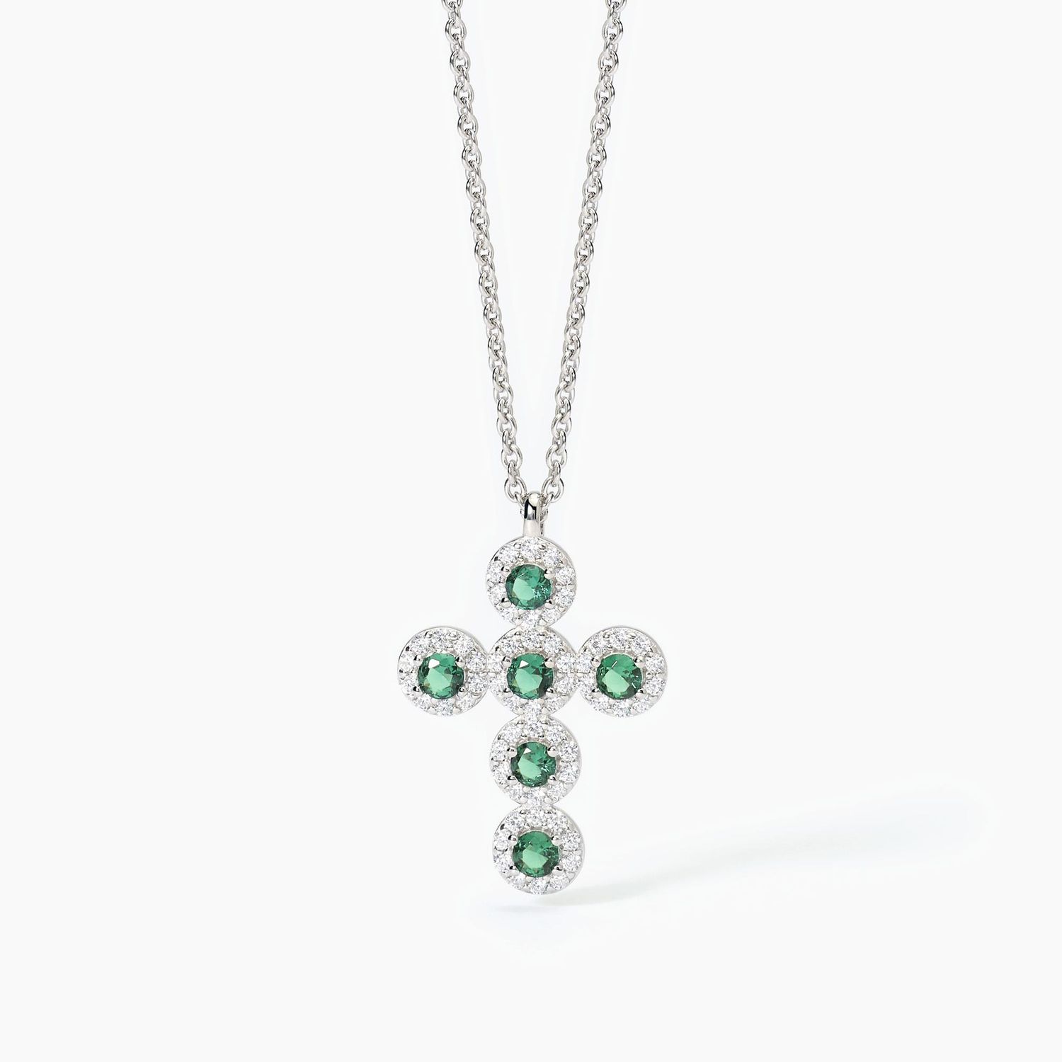 Girocollo in argento con ciondolo croce e smeraldi sintetici MILANESIENNE - Mabina Gioielli