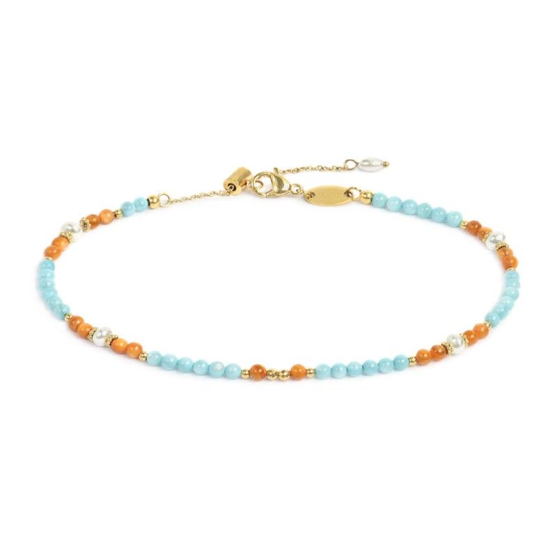 Cavigliera con elementi madreperla colorati e perle bianche irregolari - Marlu'