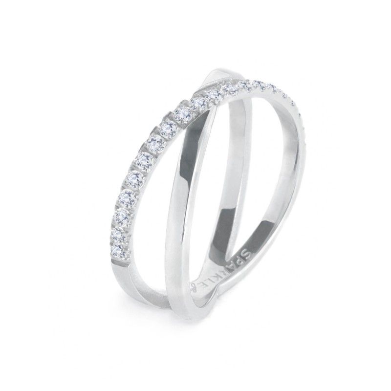 Anello incrociato con zirconi bianchi - Marlu'