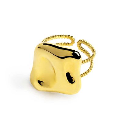 Anello doppia fascia con quadrato irregolare martellato - Marlu'