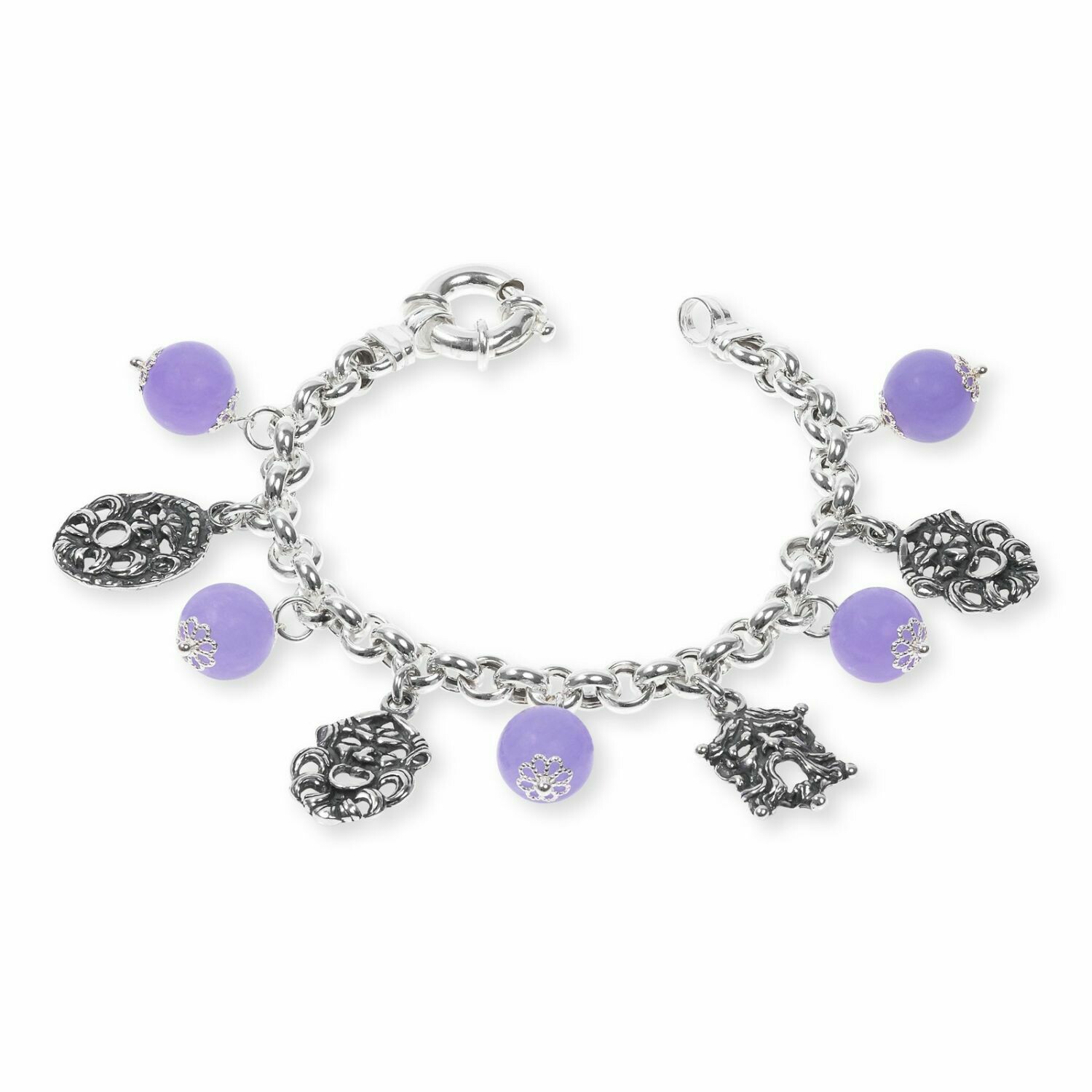 Bracciale In Argento Con Pietre Colorate Viola E Maschere - Gerardo Sacco