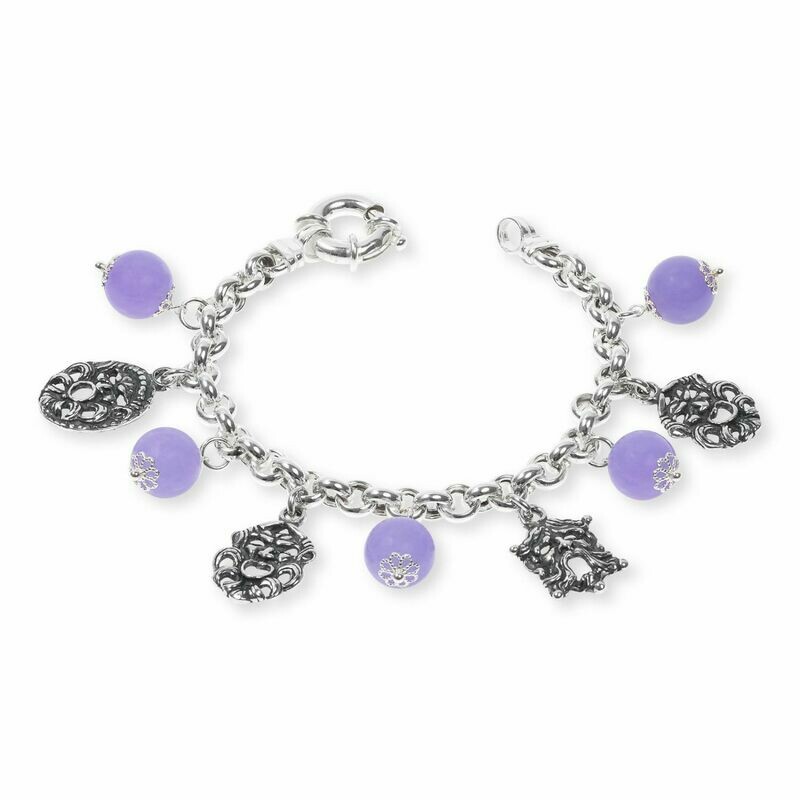 Bracciale In Argento Con Pietre Colorate Viola E Maschere - Gerardo Sacco