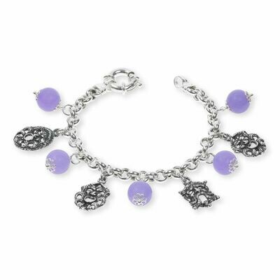 Bracciale In Argento Con Pietre Colorate Viola E Maschere - Gerardo Sacco