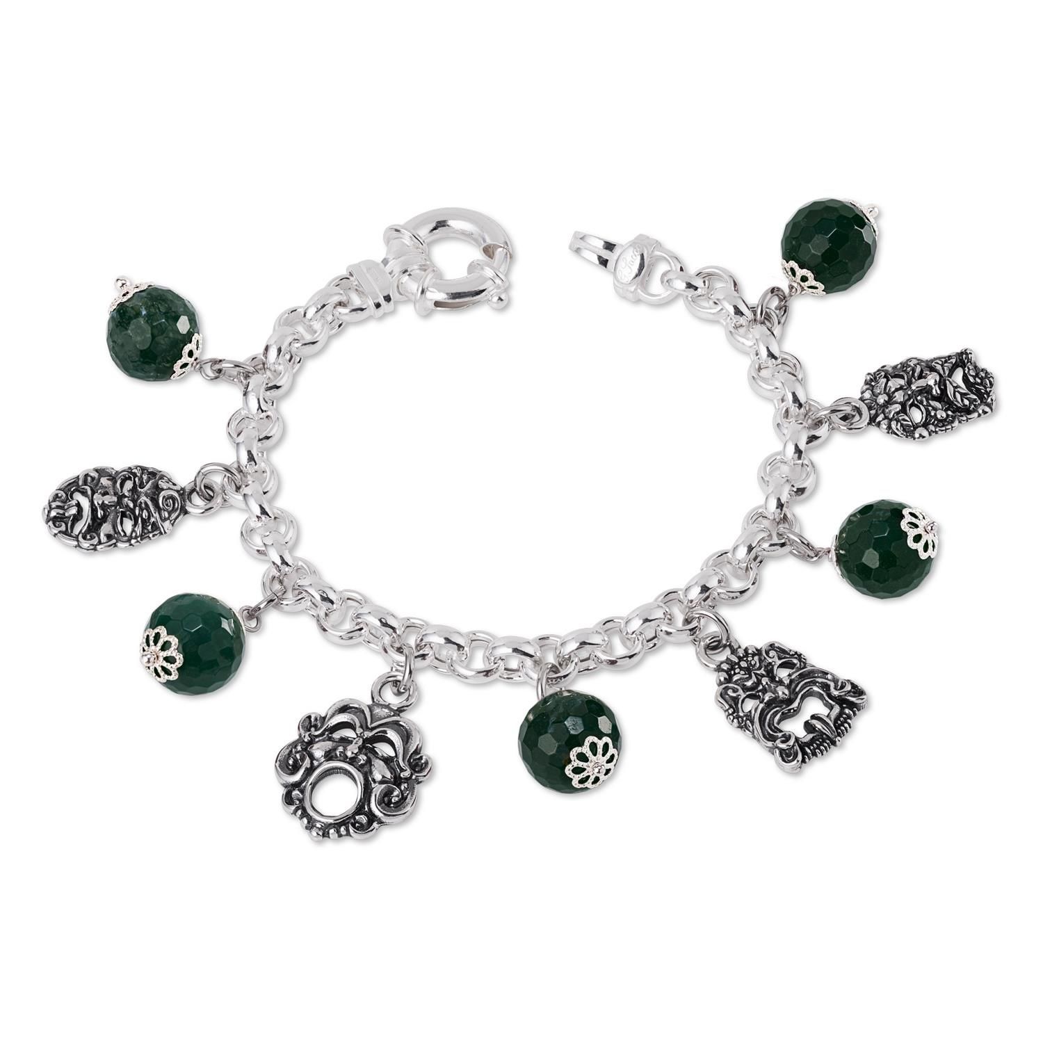 Bracciale In Argento Con Pietre Colorate Verdi E Maschere - Gerardo Sacco