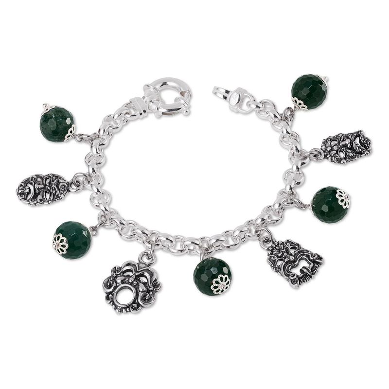 Bracciale In Argento Con Pietre Colorate Verdi E Maschere - Gerardo Sacco