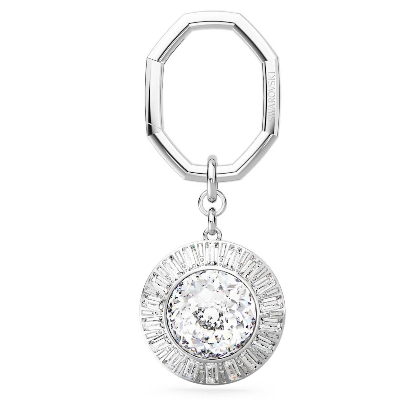 Portachiavi Taglio Round, Bianco, Placcato rodio Swarovski