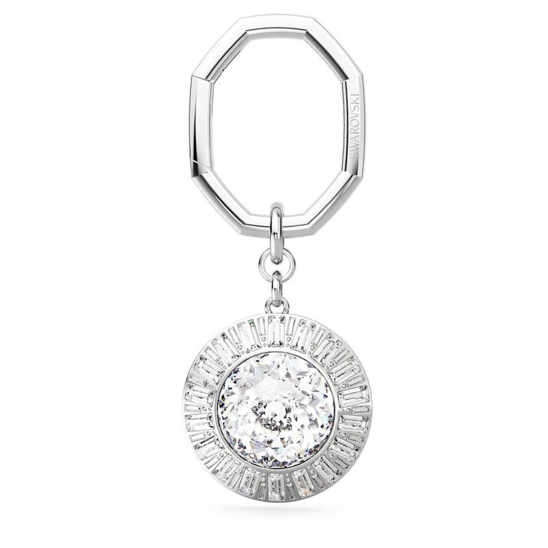 Portachiavi Taglio Round, Bianco, Placcato rodio Swarovski