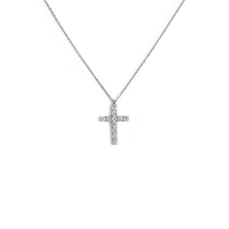 Collana croce pendente 2,6cm con zirconi - Marlu'