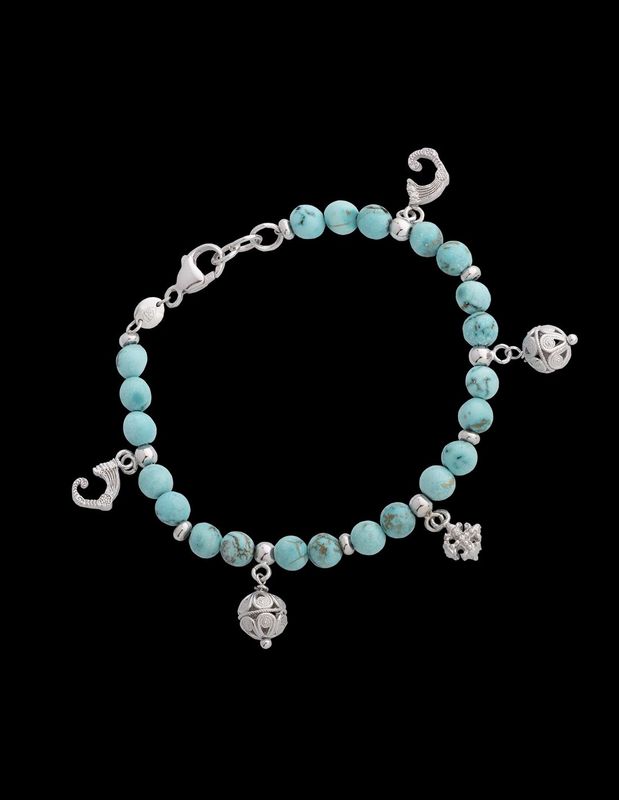 Bracciale agate turchesi charm - Spadafora Gioielli Bracciale agate turchesi charm - Spadafora Gioielli