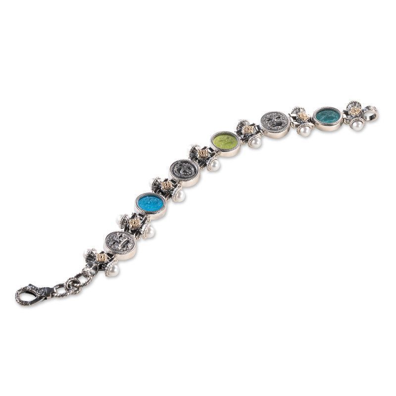 Bracciale in argento e oro con pasta vitrea e perla  - Gerardo Sacco