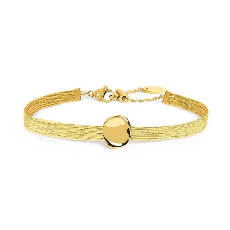 Bracciale catena snake piatta multifilo con bottone martellato - Marlu' Bracciale catena snake piatta multifilo con bottone martellato - Marlu'
