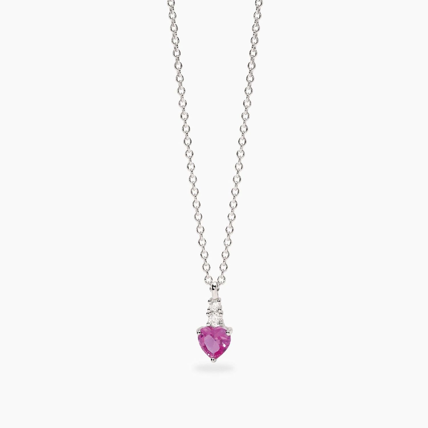 Girocollo con pendente con corindone rosa sintetico taglio cuore e zirconi ROUGE Mabina Gioielli