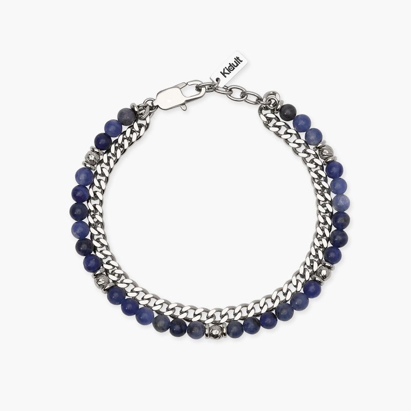 Bracciale uomo con con catena groumette e sfere diamantate e sodalite blu Kidult