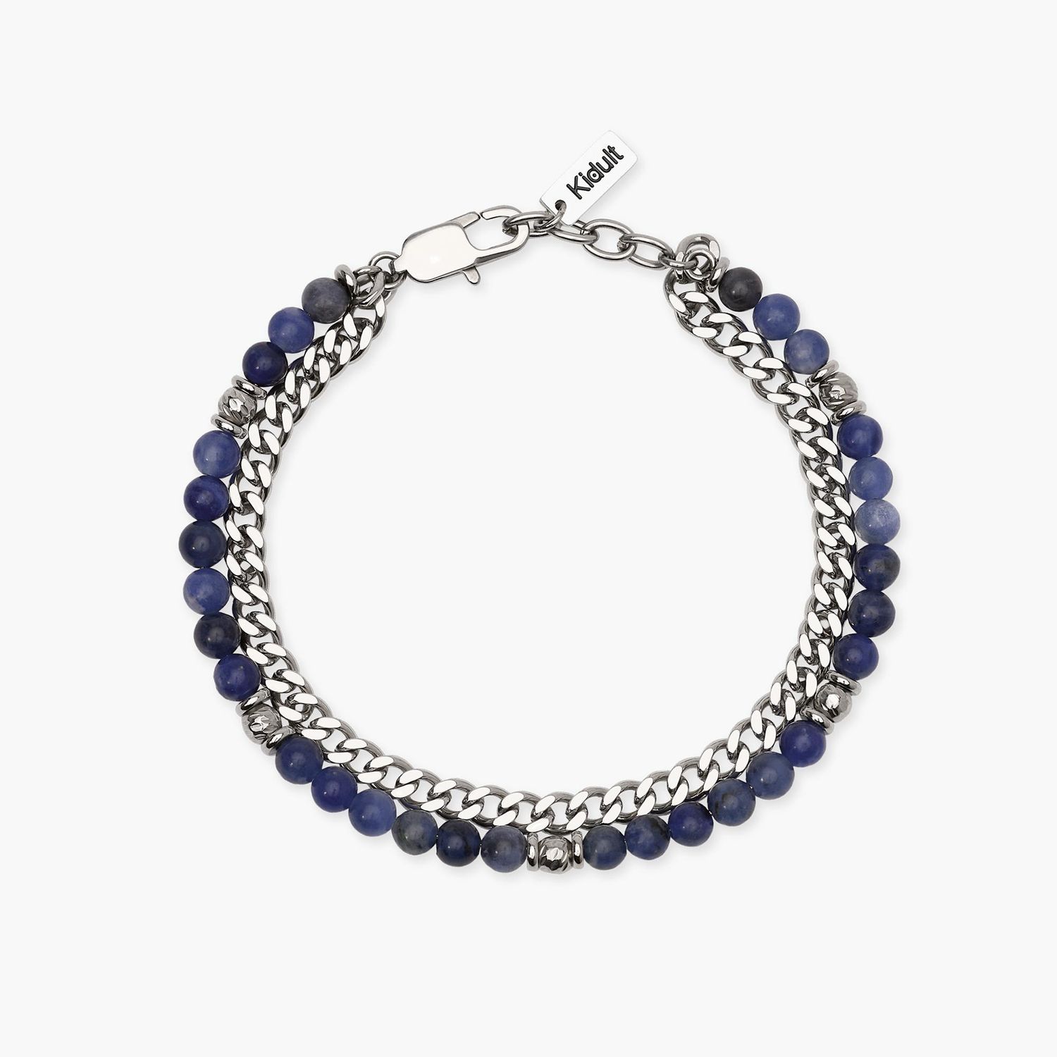 Bracciale uomo con con catena groumette e sfere diamantate e sodalite blu Kidult Bracciale uomo con con catena groumette e sfere diamantate e sodalite blu Kidult