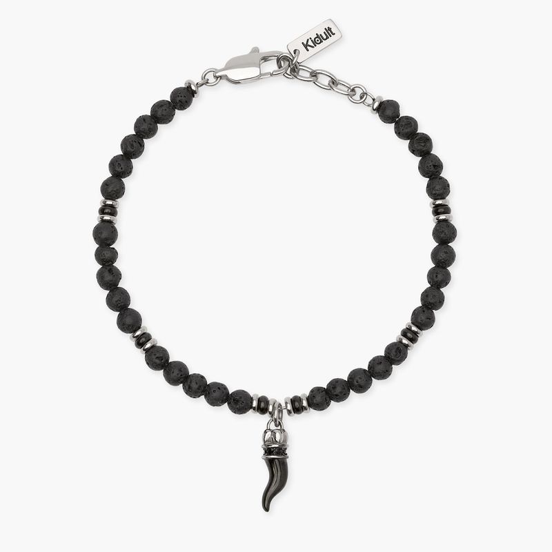 Bracciale uomo in acciaio con pietra lavica e cornetto Kidult