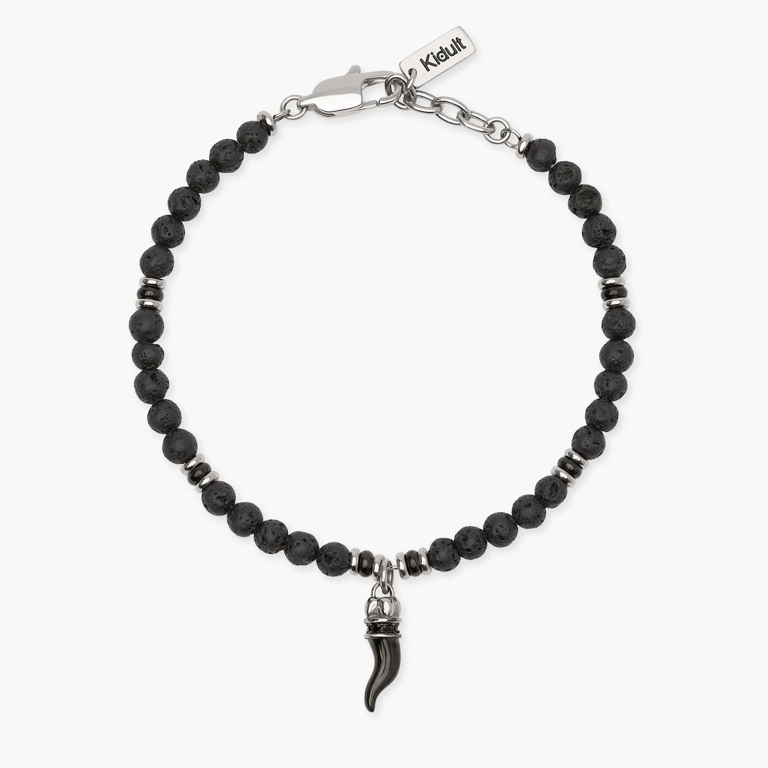 Bracciale uomo in acciaio con pietra lavica e cornetto Kidult Bracciale uomo in acciaio con pietra lavica e cornetto Kidult