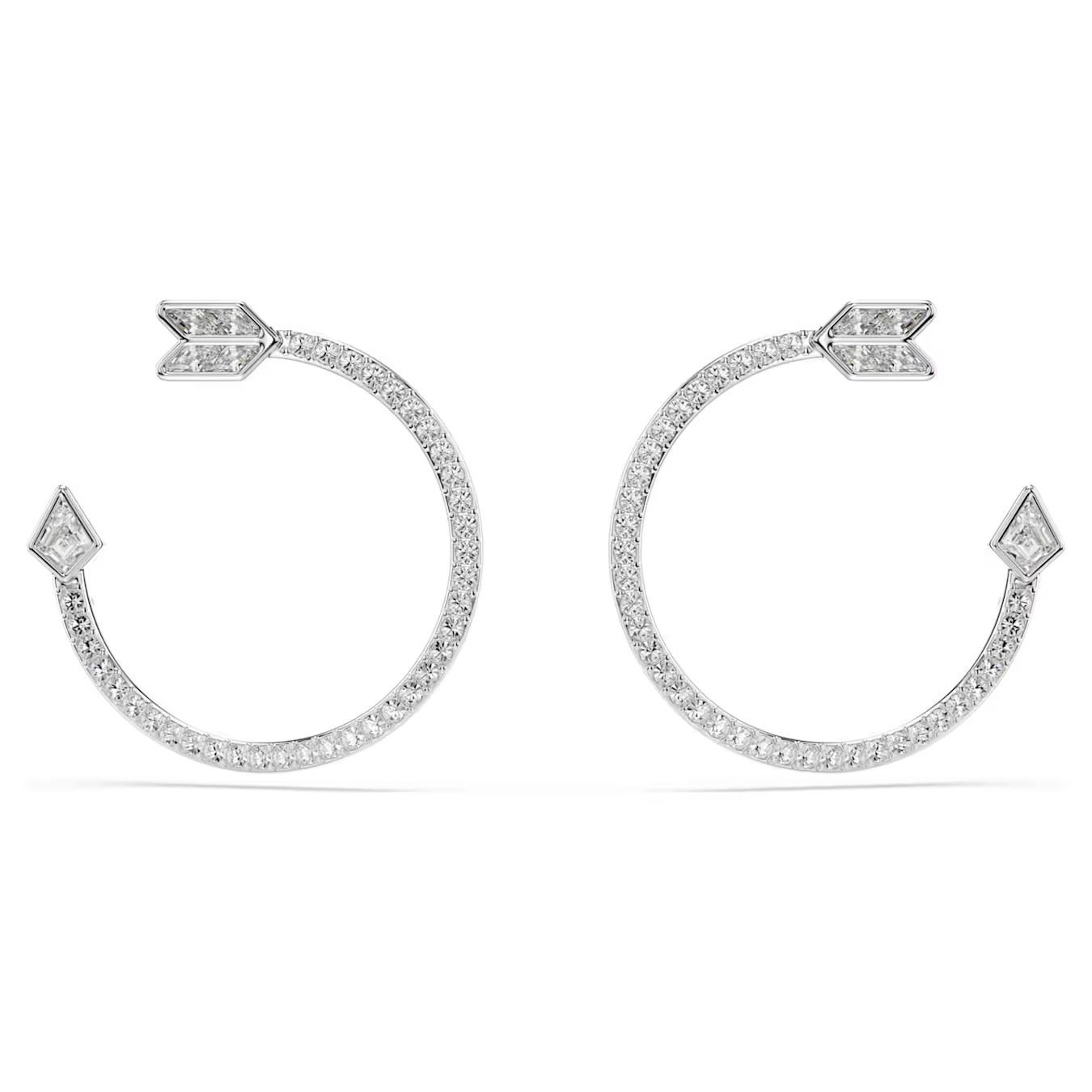 Orecchini a cerchio Idyllia Taglio misto, Freccia, Bianchi, Placcato rodio Swarovski Orecchini a cerchio Idyllia Taglio misto, Freccia, Bianchi, Placcato rodio Swarovski