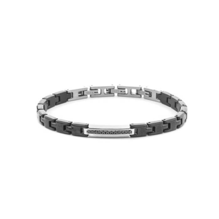 Bracciale Uomo 4US Cesare Paciotti Acciaio Nero Targhetta Zirconi 4UBR8460 Bracciale Uomo 4US Cesare Paciotti Acciaio Nero Targhetta Zirconi 4UBR8460