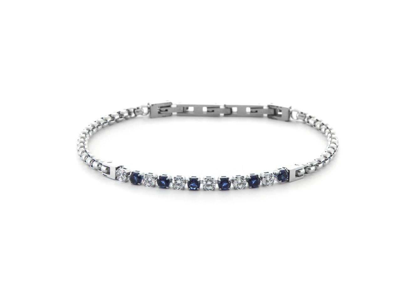 Bracciale Uomo 4US Cesare Paciotti Tennis Acciaio Zirconi neri e Bianchi 4UBR6434