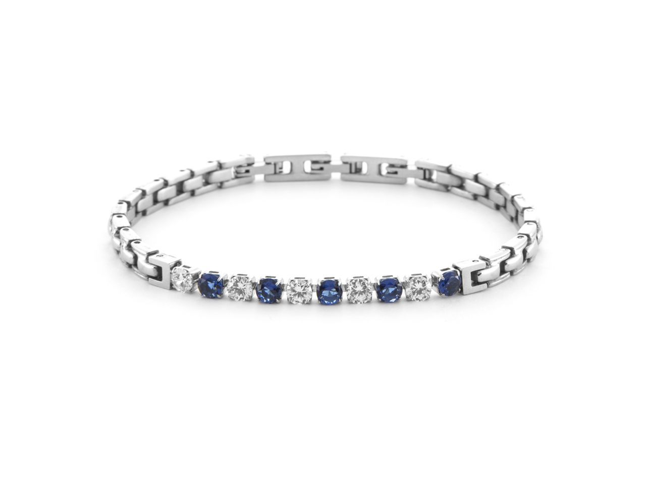 Bracciale Uomo 4US Cesare Paciotti Tennis Acciaio Zirconi neri e Bianchi 4UBR6437