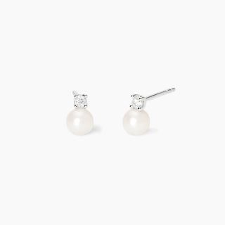 Orecchini con perle coltivate e diamanti lab-grown 0,045 carati  - MABINA My Diamond
