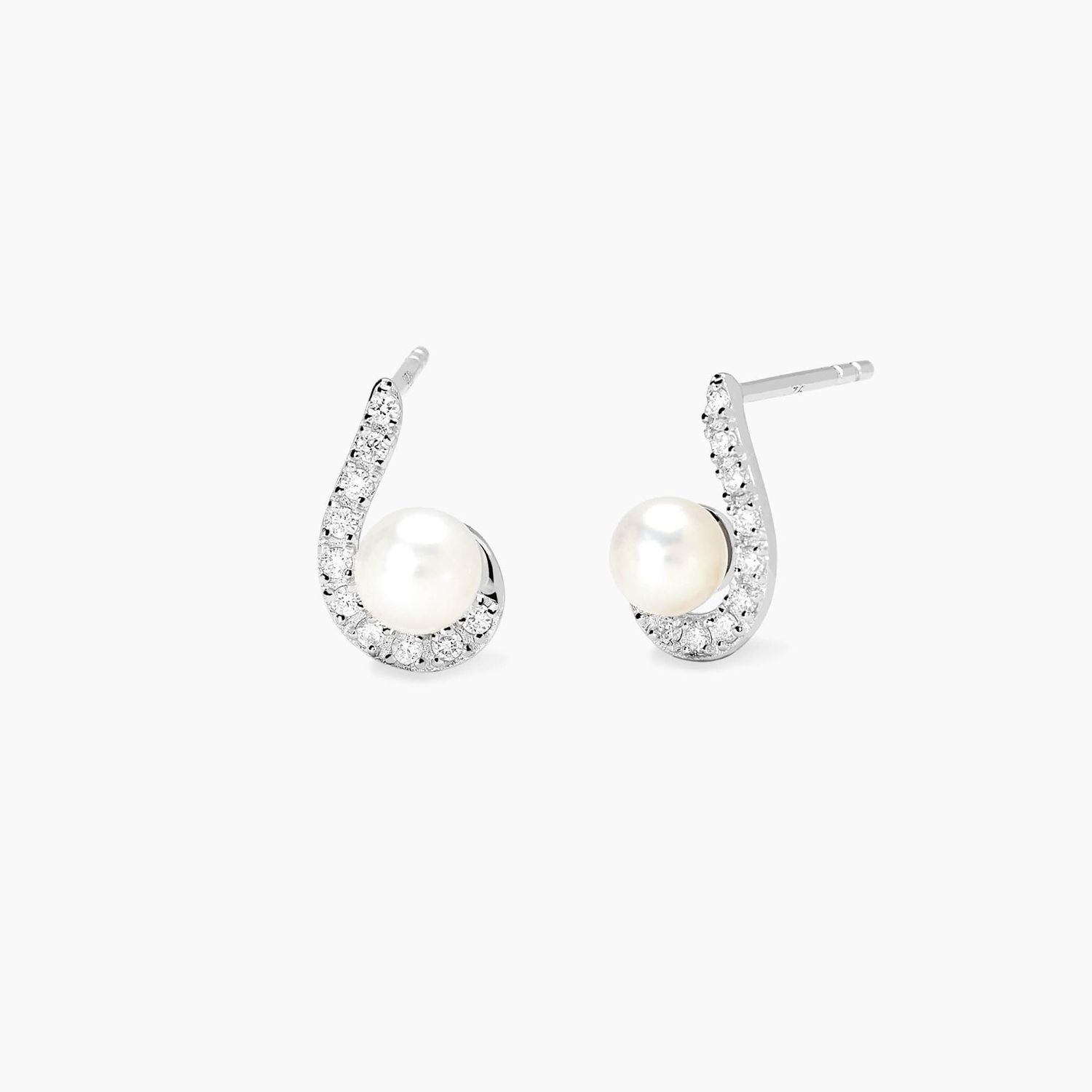 Orecchini con perla coltivata e diamanti lab-grown 0,01 carati  - MABINA My Diamond