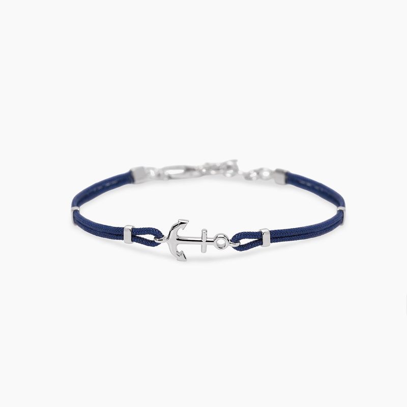 Bracciale da uomo in nylon con ancora in argento NAVY RULE -