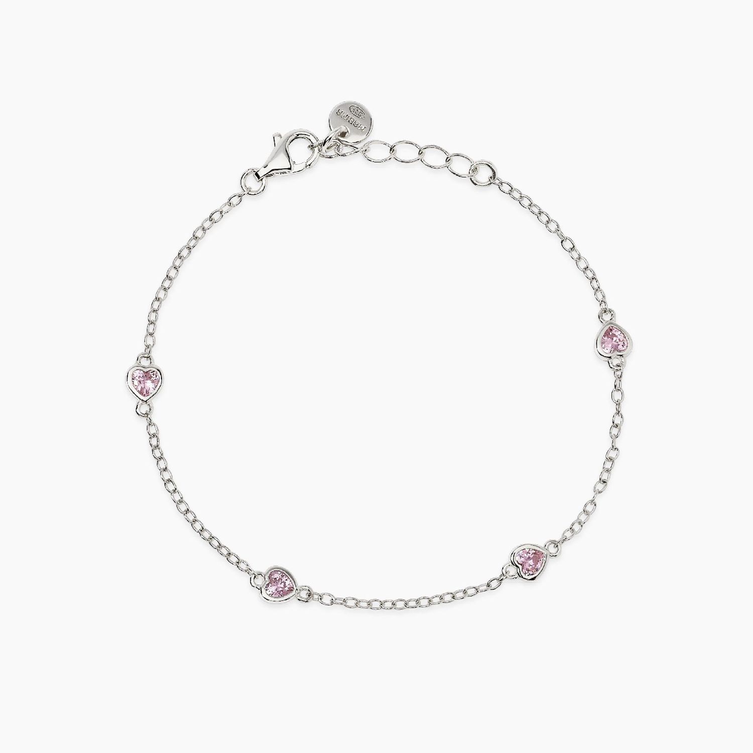 Bracciale bambina in argento con cuori in zirconi rosa PETIT CŒUR - Mabina Gioielli